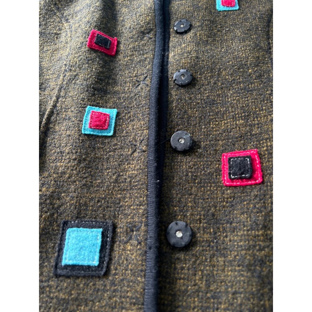Snap Front Wool Jacket Womens Size Large Colorful Square Cozy Lagenlook Artsy - Picture 5 of 6